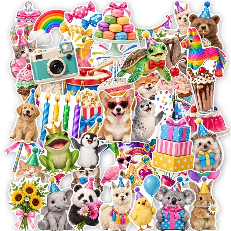 10/30/50PCS Happy Sweet Animals Sticker Aesthetic Colored DIY Hand Accounting Decoration Scrapbooking Stationery Supplies