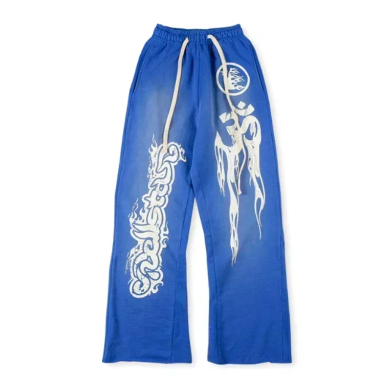 Blue Washed Casual Pants Pure Cotton Foam Printing Men Women 1:1 High Quality Oversized Pants