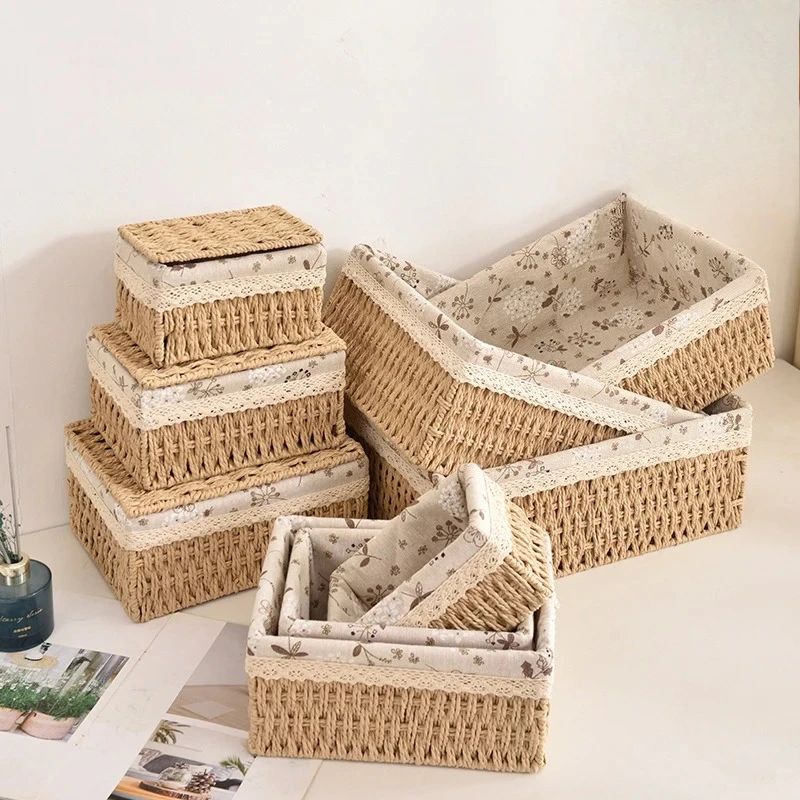 سطح المكتب فوضى فرز وسلة التخزين الروطان المنسوجة ورقة حبل سلة المنسوجة الإطار وجبة خفيفة سلة التخزين