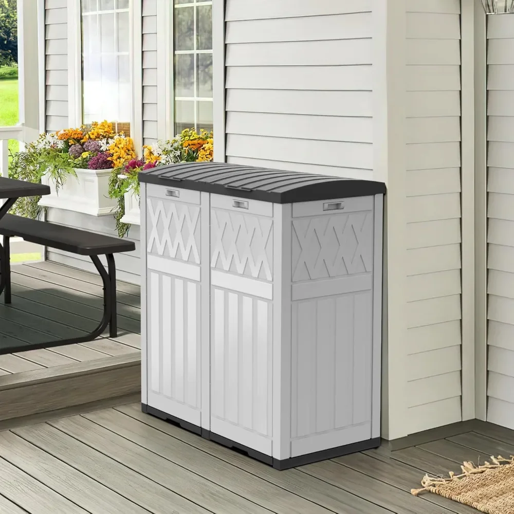 62 gallon garbage can, resin outdoor garbage bin with layered lid and drip tray, used for kitchen and waterproof garbage bin