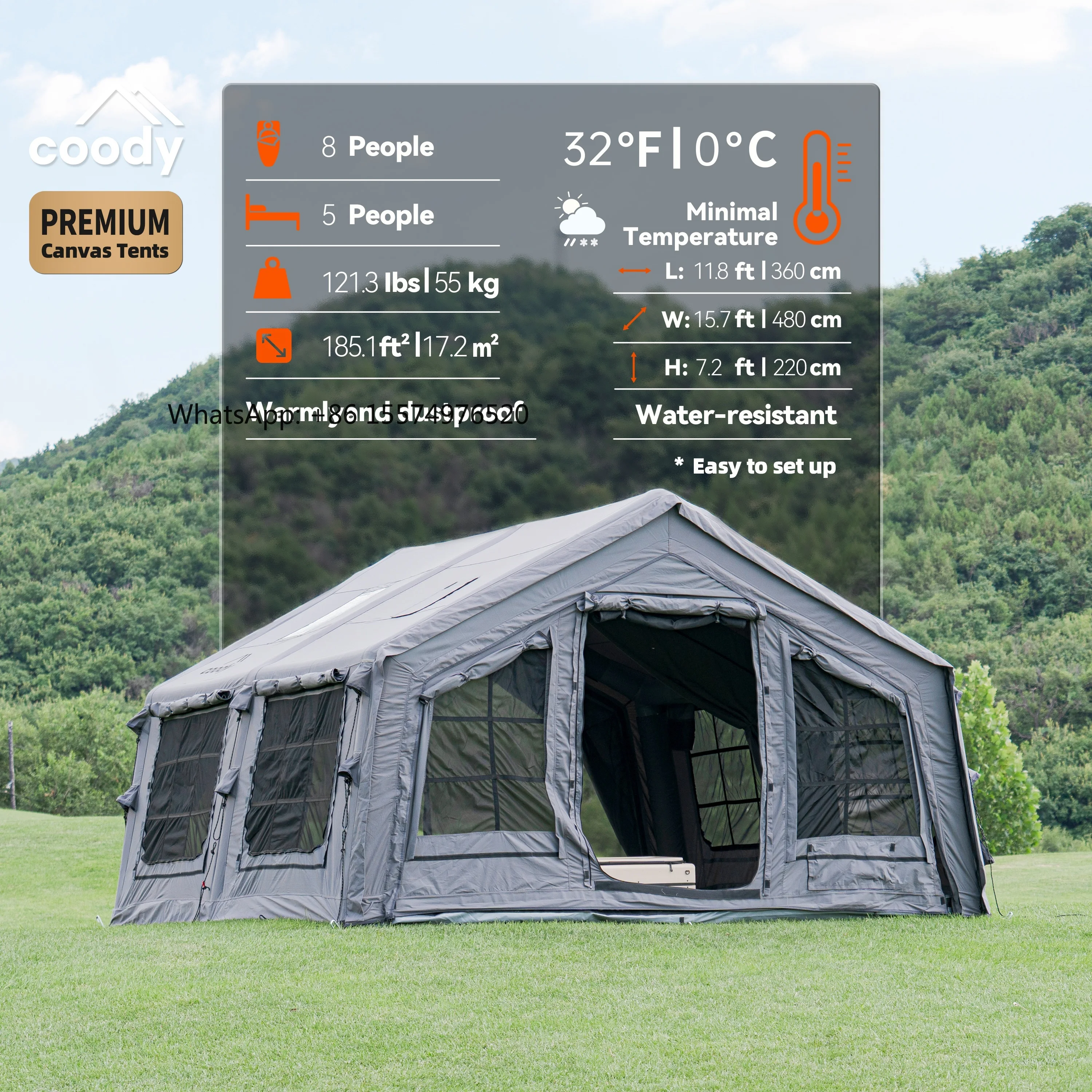 

Надувная палатка Coody Familia 17.2 Air Tent-Gray для кемпинга, 4 сезона, высокое качество, портативная, хит продаж 2026 года