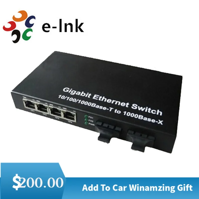 10/100/1000Base-T to 1000Base-F, 2 Fx Port + 4 RJ-45 Ports, WDM(Single Fiber Bi-direction) Fiber Media Converter