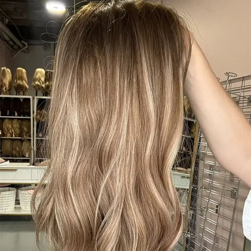 Free Part HD Transparent Lace Wigs Realistic Look Hairline Ombre Warm Blonde Brown Glueless Wigs Synthetic Hair Short Wave Bob