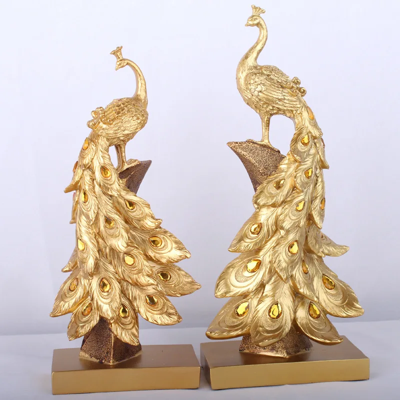 Creative and Fashionable Gold Blue Peacock Ornaments Resin Crafts Wine Cabinets Living Rooms Home Atmosphere Decoration Gifts