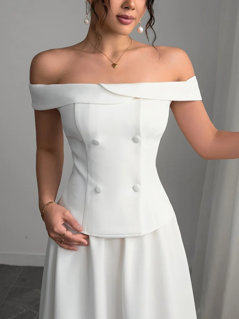 

Fashion Off Shoulder 2 Piece Sets Women Outfit Summer Clothes Women Slash Neck Vest Top Skirt Sets Elegant Two Pieces Dress Sets