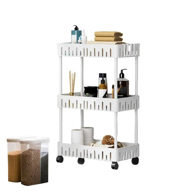 

Rolling Utility Cart With Hooks 3 Tier Storage Organizer Cart Hollow Design Storage Organizer For Work Area Kid's Room Kitchen