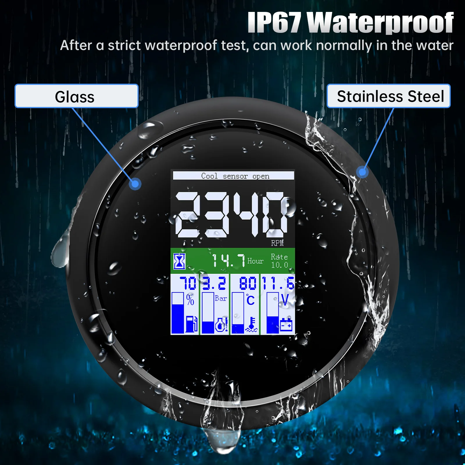 New Waterproof 85mm Multi-functional Digital Gauge 0~10bar Oil Pressure /Speedometer /Tachometer /Fuel Level / Water Temp 12V24V