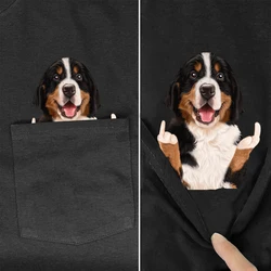 CLOOCL Funny Dogs Middle Finger Pocket T-Shirts Bernese Mountain Dog Printed Cotton Tees Men Women Clothing Short Sleeve Shirts