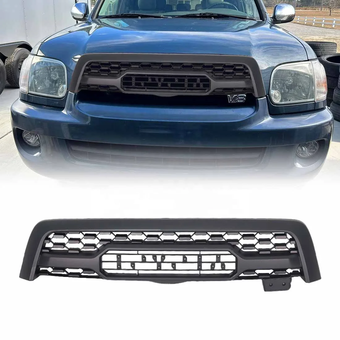 Custom Car Grill Front Bumper Grille Accessories Fit For Toyota Sequoia 2005-2007 Matte Black ABS