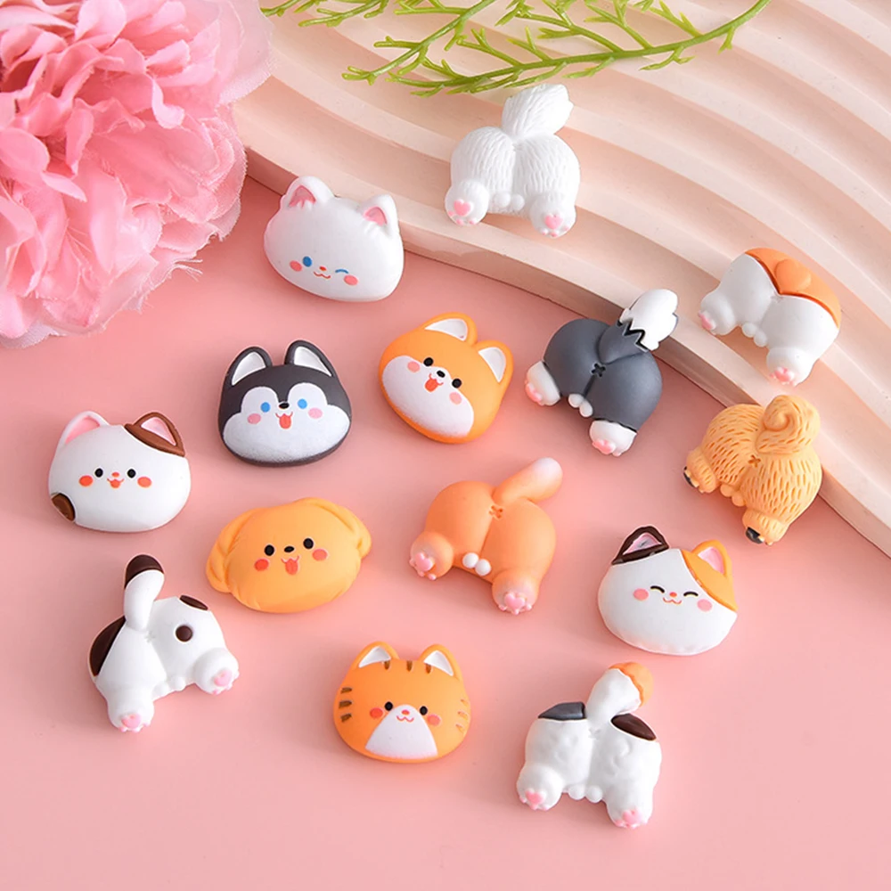 10PCS Cat Dog Head Butt Series Resin Flat Back Cabochons For Hairpin Scrapbooking DIY Jewelry Craft Decoration Accessories