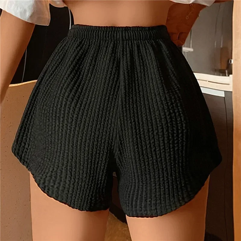 Women Shorts Summer High Elastic Lace Up Drawstring Wide Leg Sweat Fitness Running Shorts Loose Casual Large Sports Pants