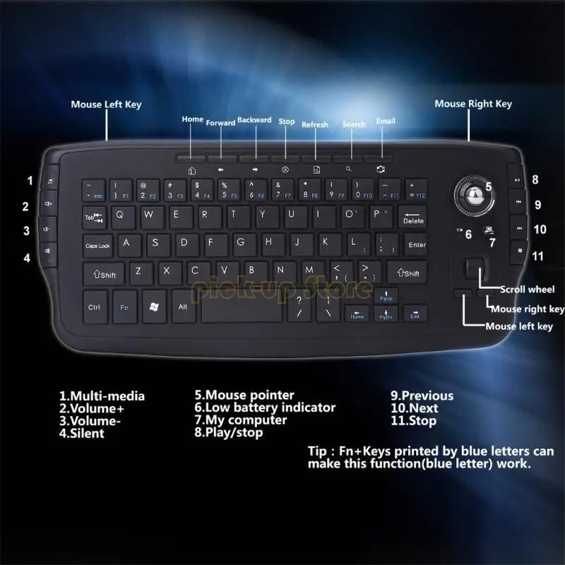 Teclado sem fio 2.4G e mouse trackball 2 1 com retroiluminação para economia para escritório e entretenimento doméstico alto
