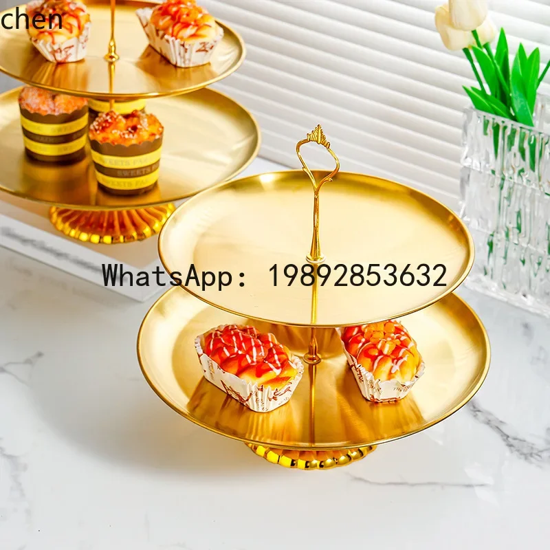 stainless steel multi-layer cake dessert table snack display stand fruit tray dessert table double-layer tray