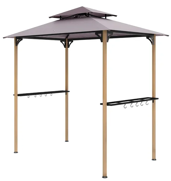 

Беседка-гриль Outsunny 8 x 5 футов, двухъярусная беседка-гриль-барбекю с 2 боковыми полками и 10 крючками для патио, сада