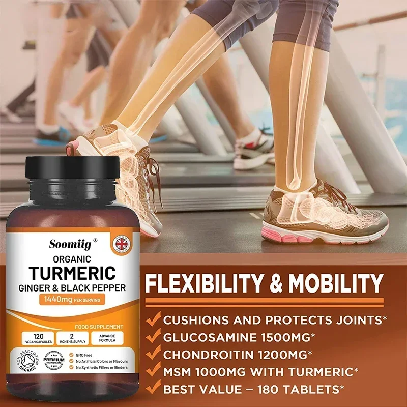 Organic Turmeric Ginger & Black Pepper Blend Capsules Joint Health Supplement Helps Joint Flexibility and Cushioning