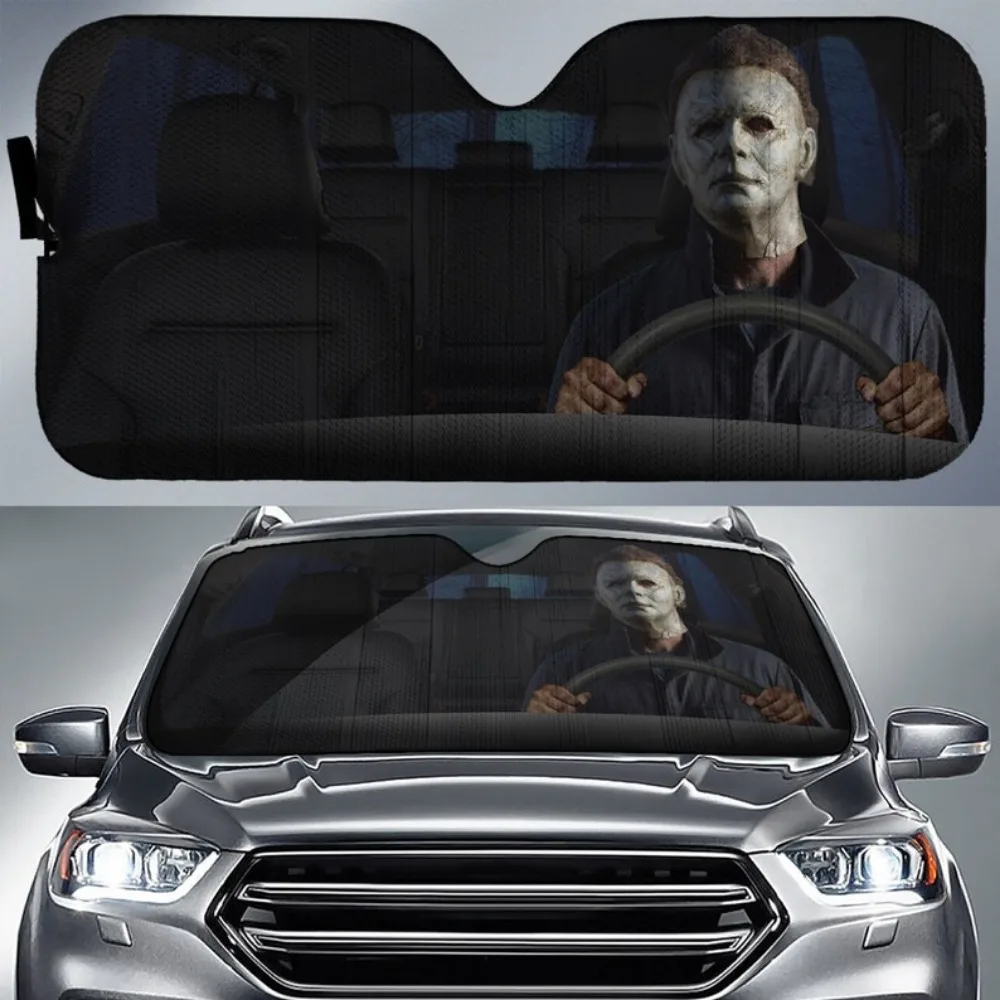 

1pc Michael Myers Halloween Horror Movie Themed Car Sunshade - UV Protection Windshield Accessory With Insulation Bubble Materia