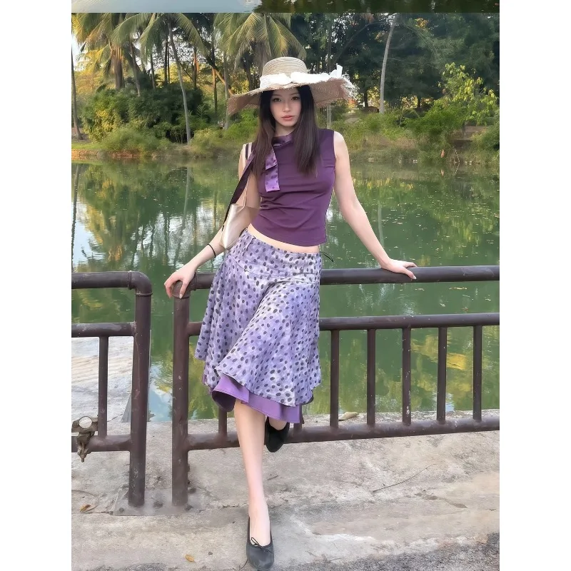 

Korean Pure Desire Spice Girl Sleeveless Short Bottoming Shirt Top Women's Spring New High Waist Floral Skirt Two-piece Set