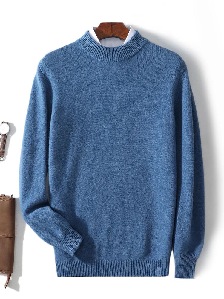 Men's Mock Neck Long Sleeve Pullover Sweater Autumn Winter Thick Basic Smart Casual Jumper 100% Merino Wool Knitwear Tops