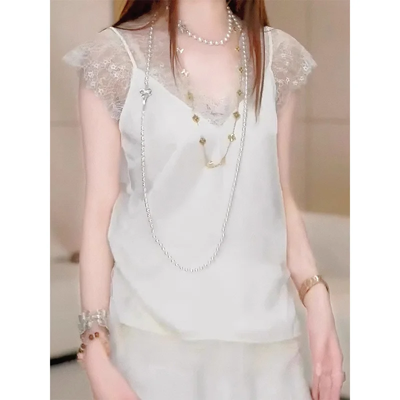 2025, neue Damen-Tanktop mit schwerer Stickerei, Spitze, Patchwork, Trägerweste, Design Sensation, Euro-Stil, Pendeln, reine Farbe, Sommer