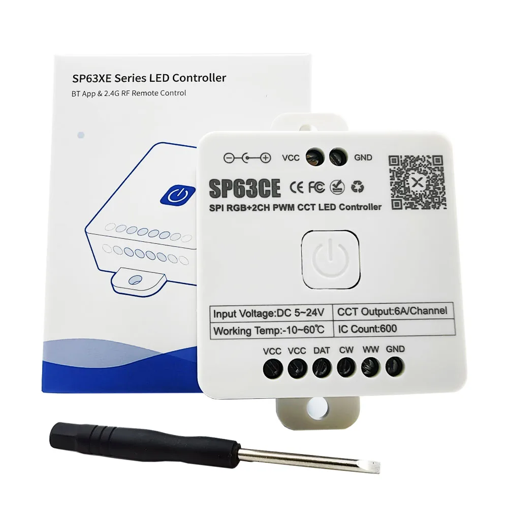 

DC5V 12V 24V SP63BE SP63CE SPI+PWM LED Controller APP Bluetooth Music Built-in Mic for RGBIC+1CH RGBIC+CCT 2CH Light Strip