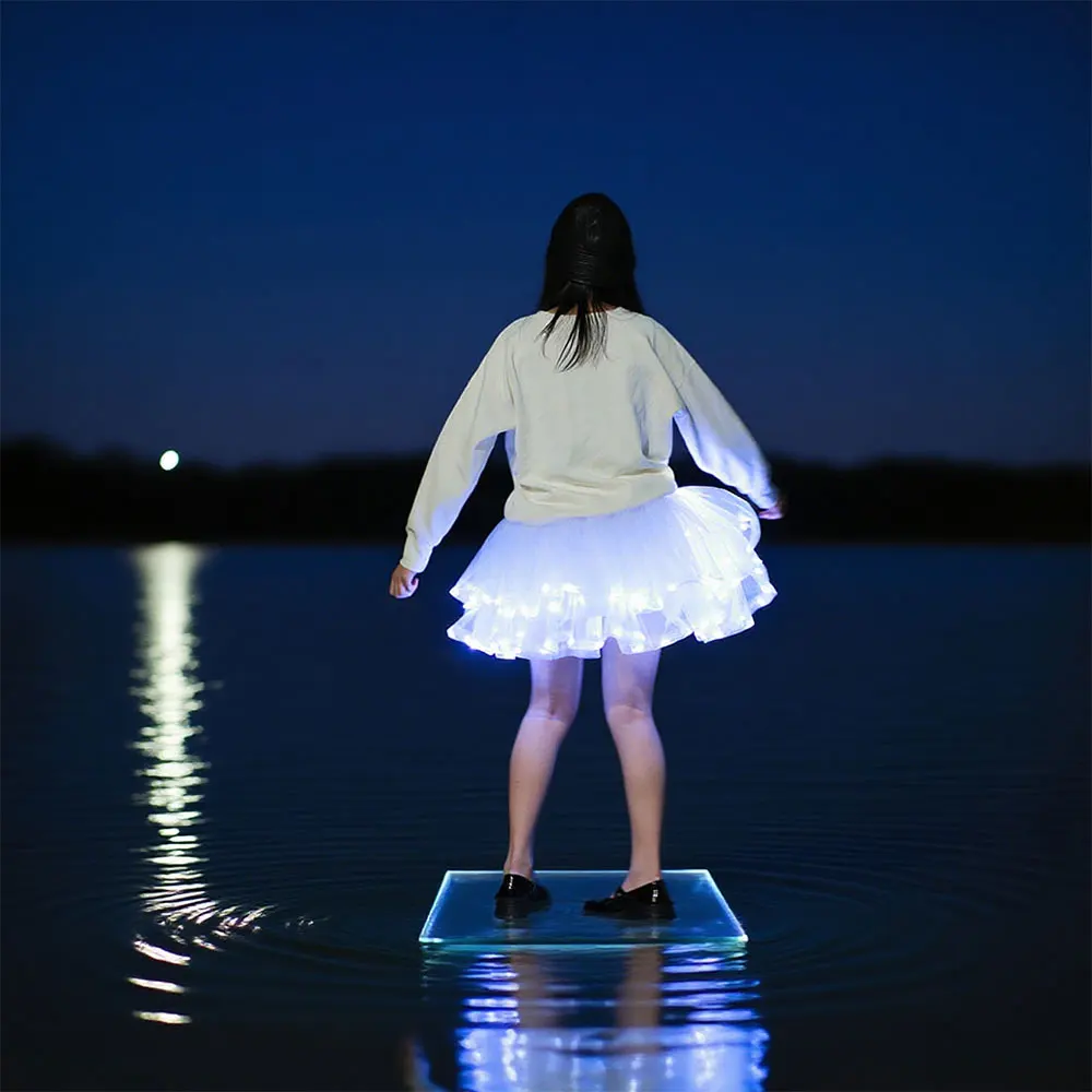 กระโปรงสีขาว, กระโปรงสั้น LED สีขาวสว่าง, กระโปรงเต้นบัลเลต์, กระโปรงเรืองแสงหลายชั้นแบบฟู