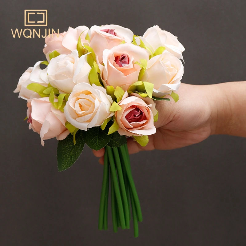 WQNJIN Künstlicher Blumenstrauß, 12 Köpfe, Seidenrose, blaue Blume, gefälschter Rosenbund, Hochzeit, Party, Zuhause, Tisch, Geschenk, Dekoration – Detail 5