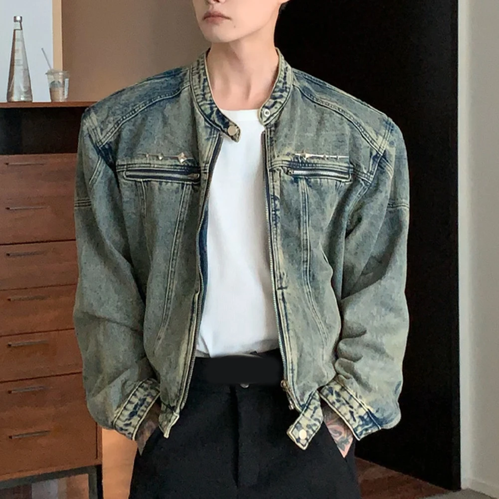 

Мужская потертая потертая куртка-карго в винтажном стиле, повседневное пальто для весенне-осенней одежды, синяя, черная модная верхняя одежда M-2XL