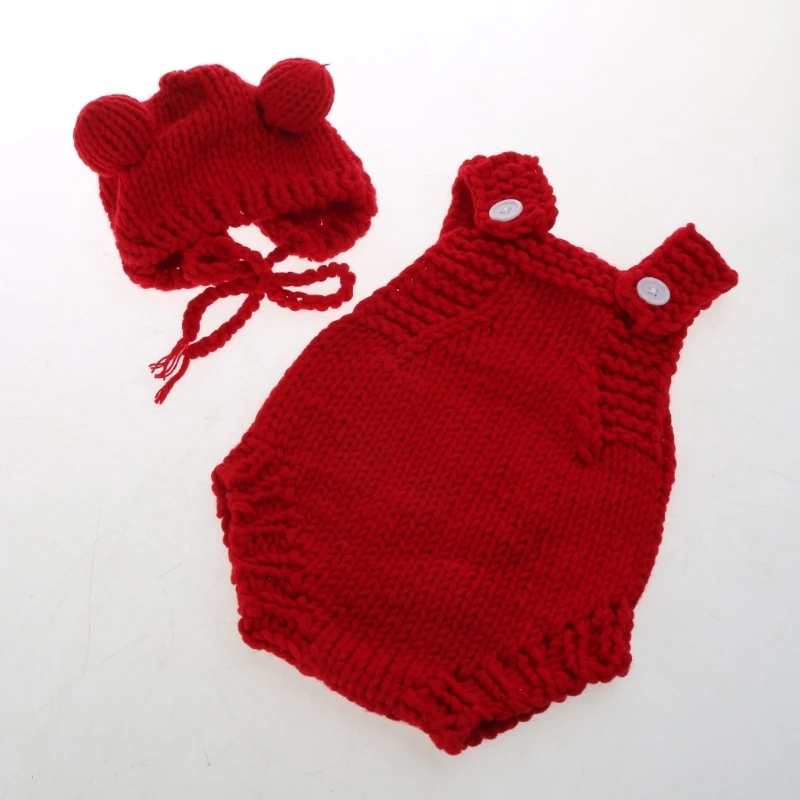 Baby Photoshoot Props Costume Set Jumpsuit & Bear Ear Hat Newborn Photo Props Photography Clothes Photosudio Accessories