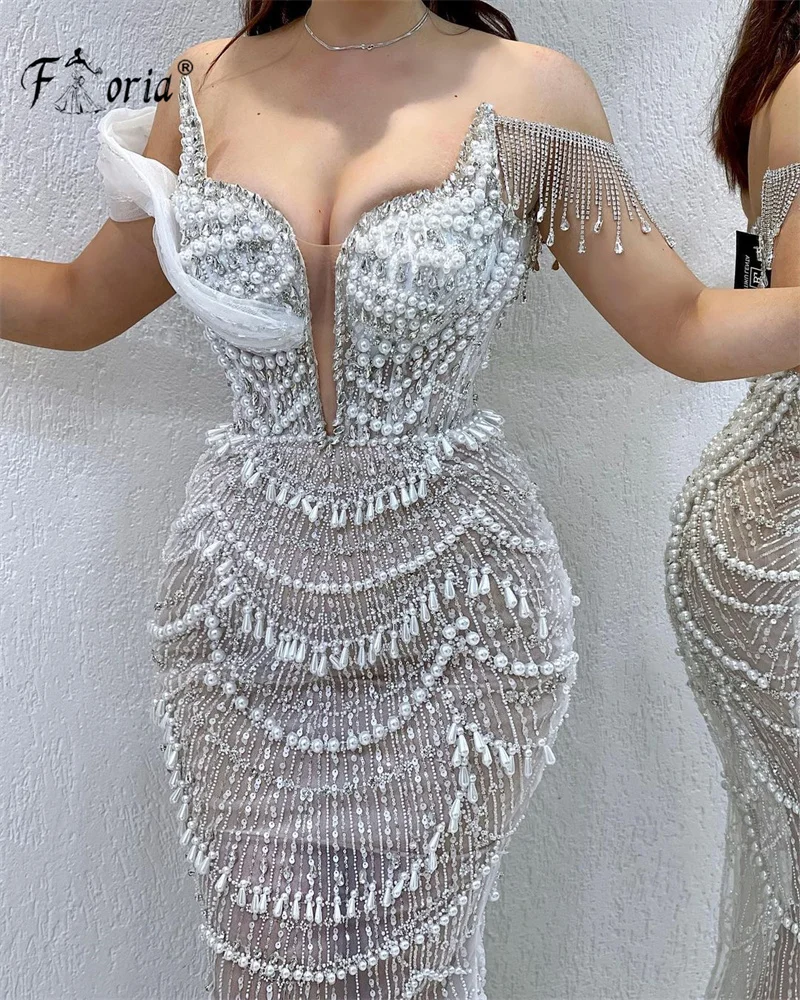 Robe de Soirée Luxueuse en Dentelle avec Perles Faites à la Main pour Femme Africaine, Tenue de Deuxième Réception avec Pompon