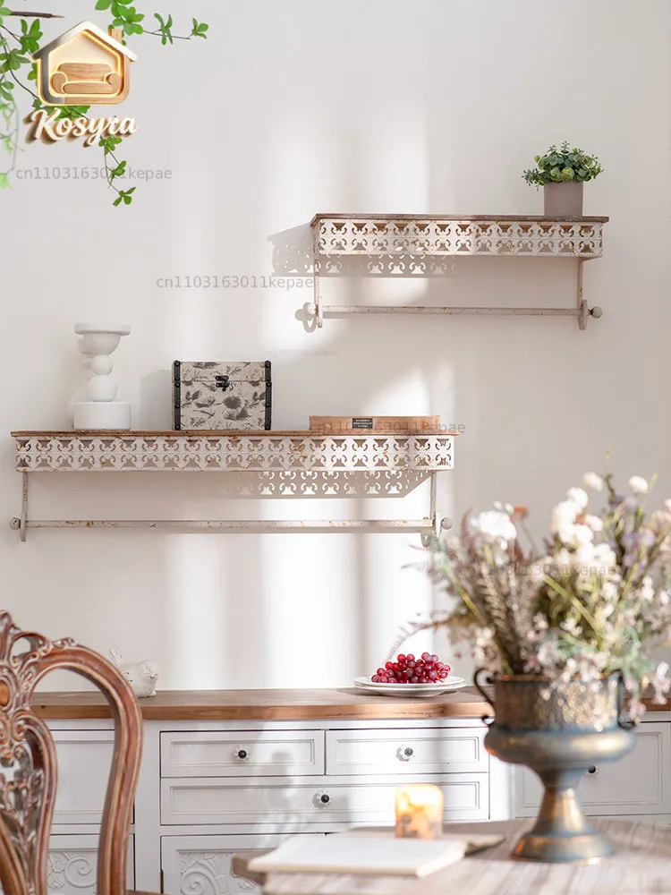 French retro decorative rack wrought iron wall hanging wall baffle storage table solid wood porch display rack wall hanging type