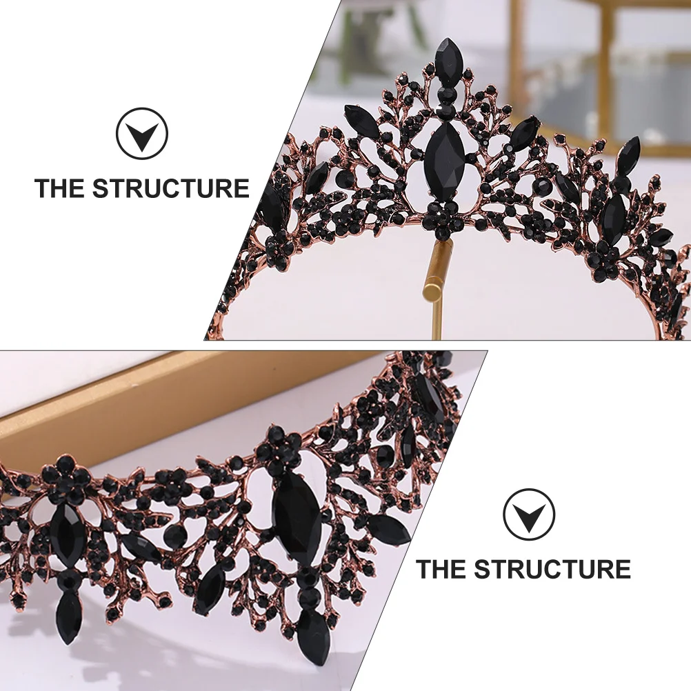 1 قطعة الباروك الأسود الزفاف العروس الشعر ديكور الزفاف غطاء الرأس النساء رئيس تيارا تاج حفلة تاج صور الدعامة اكسسوارات للشعر