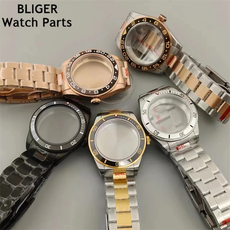 BLIGER 39mm silver Rose gold black sterile watch case Domed sapphire glass fit NH35 NH36 NH34 PT5000 movement