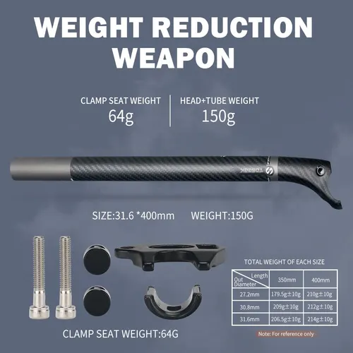 Imagen 2 del producto TOSEEK tija de sillín de carbono 3K tejido mate Offset 20mm tija de sillín 27,2/31,6mm de longitud 350/400mm piezas de tija de sillín de bicicleta MTB canoa de carbono