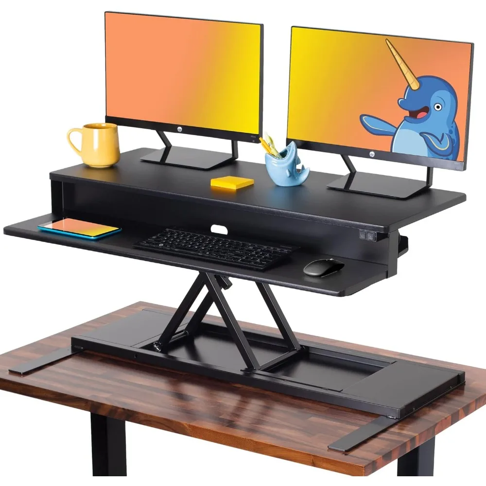 مكتب قائم كهربائي مقاس 40 بوصة من فليكس برو | مكتب الوقوف الكهربائي القابل للتعديل | بواسطة حائزة الجائزة يحمل شاشتين + لتر #1