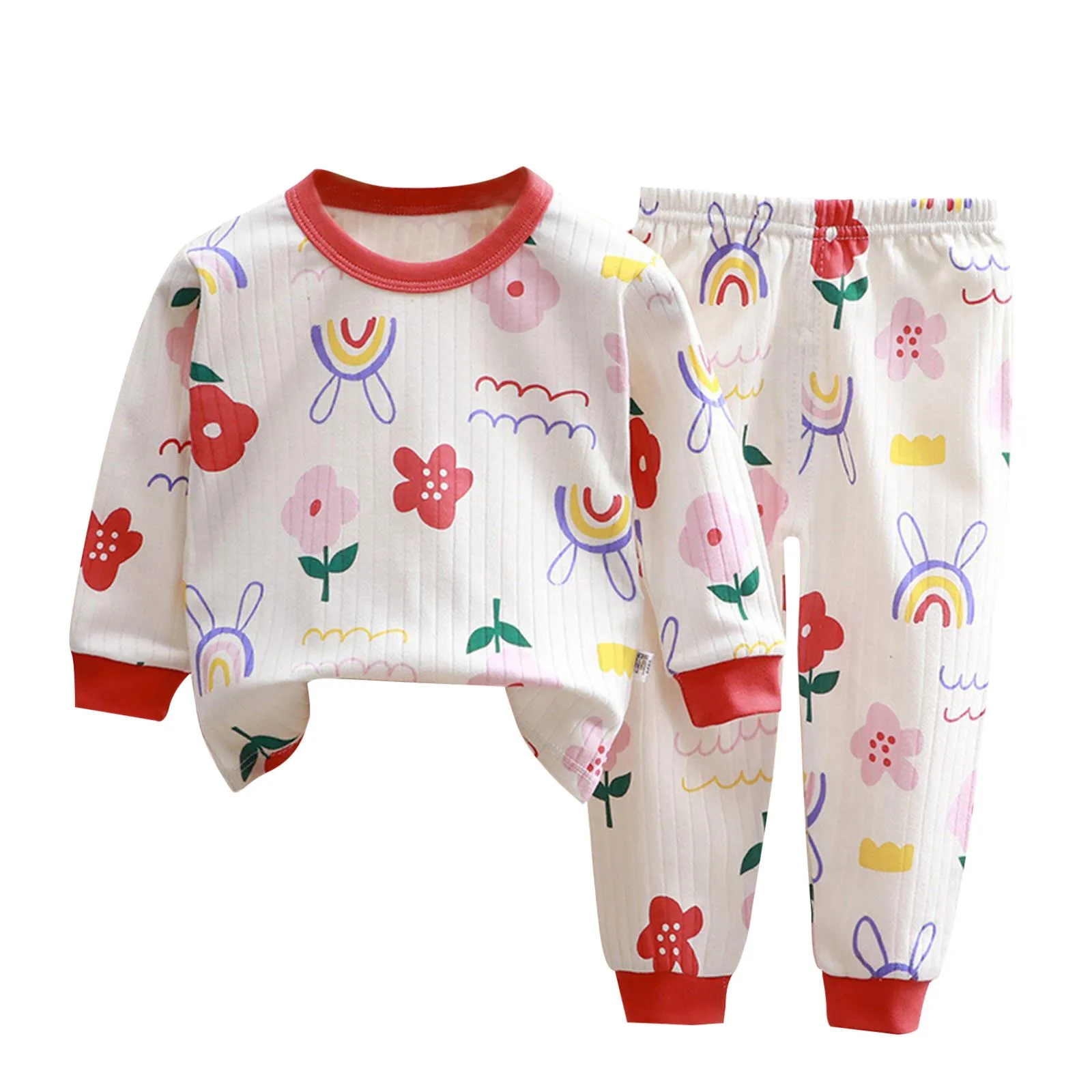 2024 New Autumn Cotton Suit Round Neck Boys Girls Long-sleeved Underwear Clothes Long Johns Children's Pajamas Home Clothing