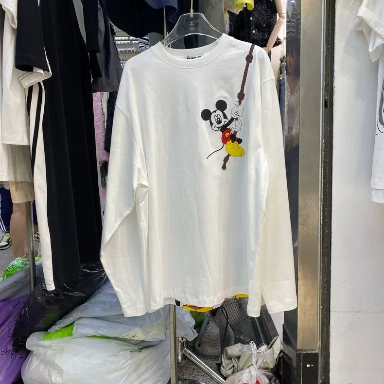 

Футболка оверсайз с принтом Микки Мауса, белая, с круглым вырезом, длинными рукавами, из мягкого хлопка, повседневная, в стиле Y2K, свободного кроя, для ежедневной носки