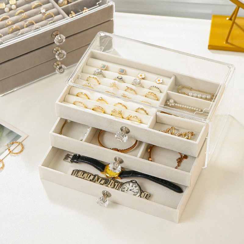 

Jewelry Storage & Display Case with Transparent 3 Layer Design; Includes Velvet Tray for Organizing Earrings, Necklaces, Rings