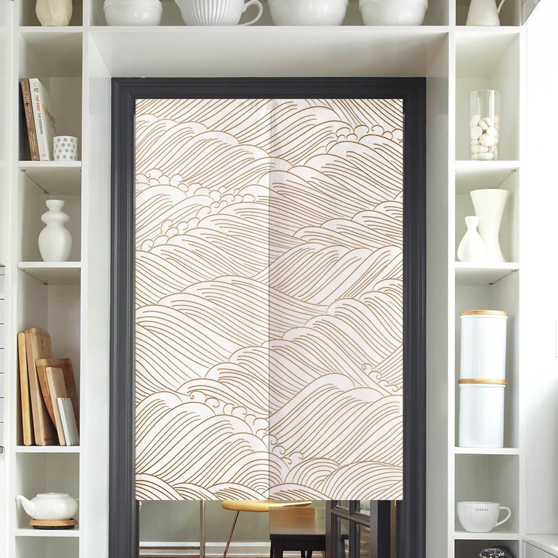 VIKAMA White Red Sun Blue Wave Great Wave Kanagawa Design Japanese Noren Door Curtain for Bathroom Restaurant Home Decor