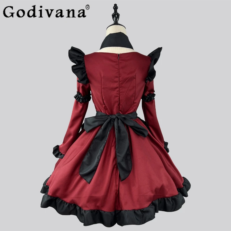 Chinesisches Gothic-Teufelskleid für Frauen, Performance-Lolita-Animation, COS-Dienstmädchenkleid, weiblich, langärmelig, süßes rotes Kleid