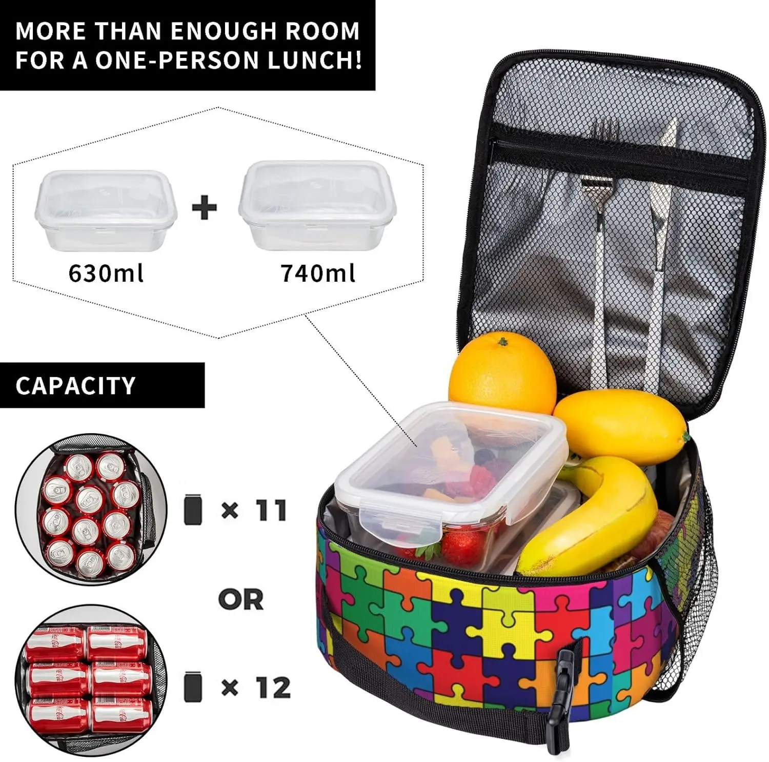 Autism Awareness Leakproof Lunch Bag Large Capacity Lunchbox Insulated Reusable Lunch Tote Bags Cooler Lunch Container