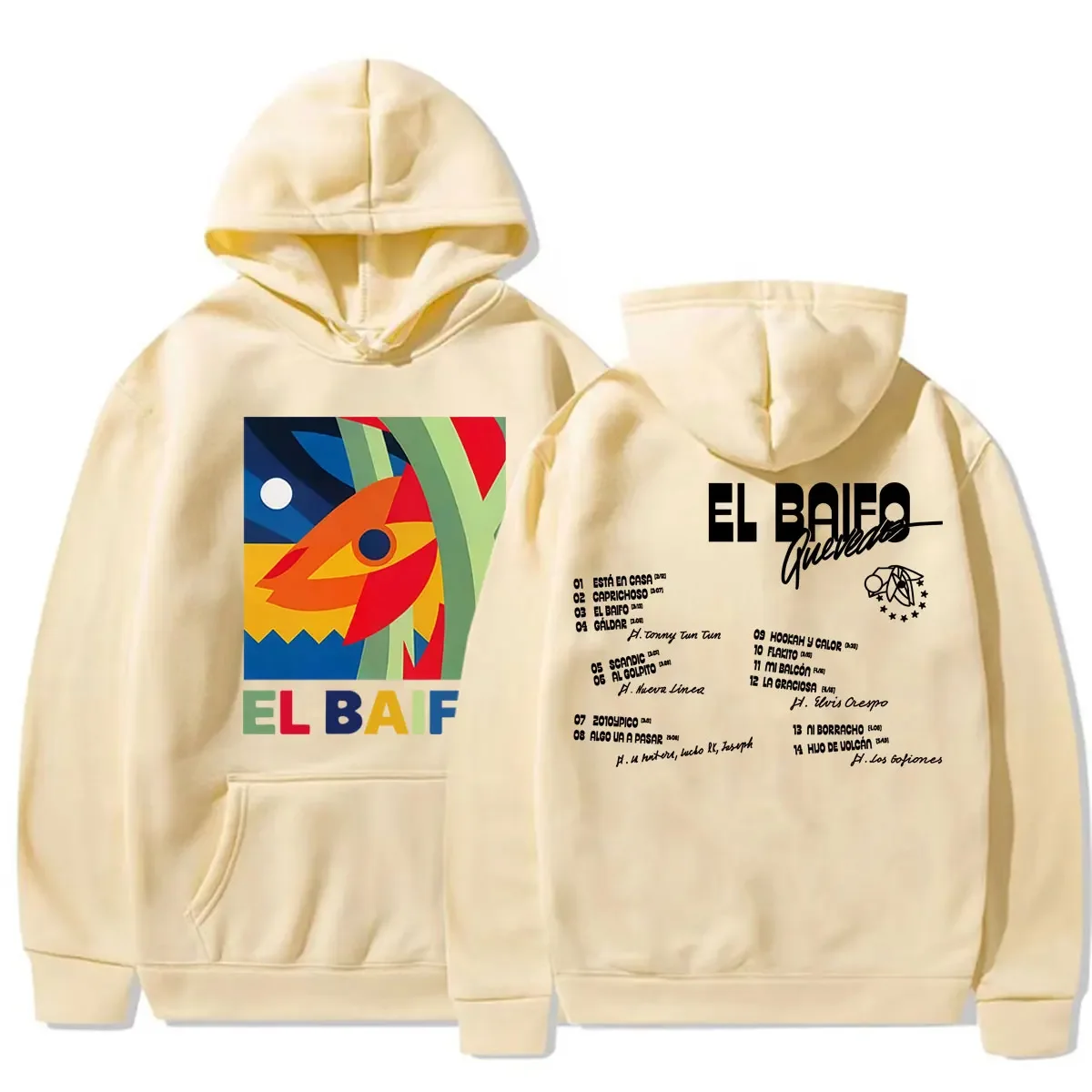 2026 Unisex Quevedo El Baifo Tour Hoodie mit beidseitigem Druck für Herren und Damen, abstrakte Kunst, Oversized Retro Streetwear Pullover-Sweatshirt – Detail 9