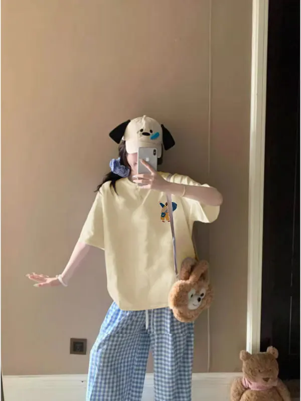 

Женская желтая футболка ort Sve oulder Width Regular Loose Fit, лето 2022, новинка Sle Dopane OOTD, корейский топ Sle Co...