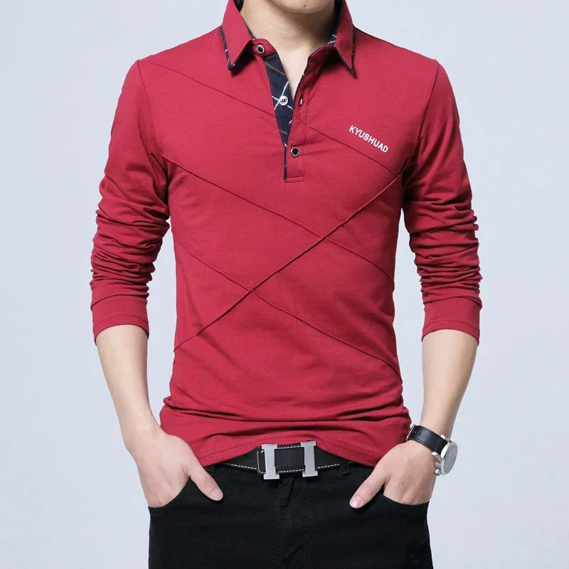 100% Cotton Men\'s Polo Shirt Turn Down Collar Golf Tops Male Long Full Sleeve 5XL Spring Breathable Slim Buisness Casual Office