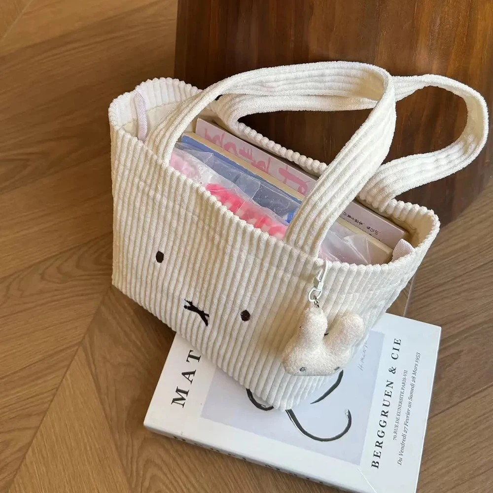 Kawaii Miffy Corduroy Cartoon Rabbit Handbag Multifunctional Commute Cosmetics Storage Bag Portable Cute Gift for Girl Festival view 5