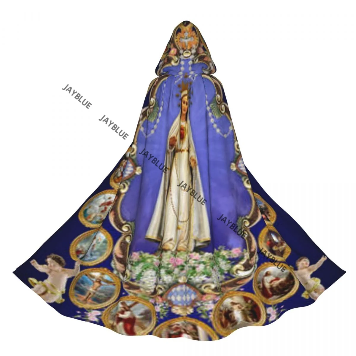 Holy Rosary And Fatima's Virgin Mary Hooded Cloak Polyester Unisex Witch Cape Costume Accessory