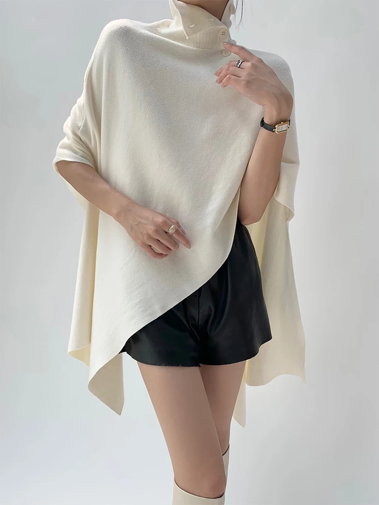 

Loose High Collar Knitted oulder Wrap Cowl Ne Sweater Korean Sle Lazy Faion Outerwear Casual Comfortable Top