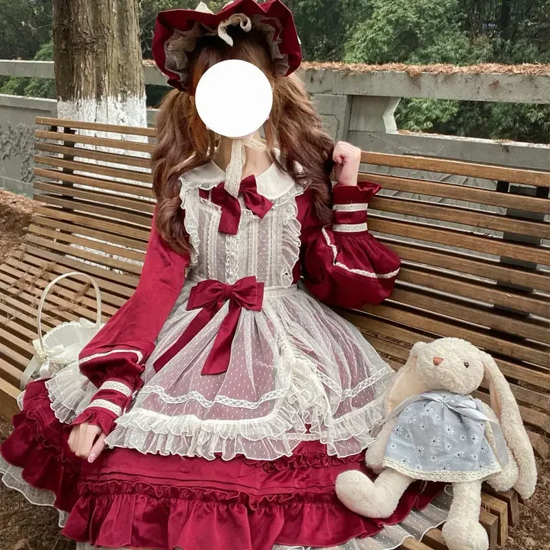 A-Linie Spitze Cosplay Party Kleid Dame Kawaii HEIßER VERKAUF Frühling 2025, Frauen Langarm Süße Japanische Lolita Kleid Weibliche