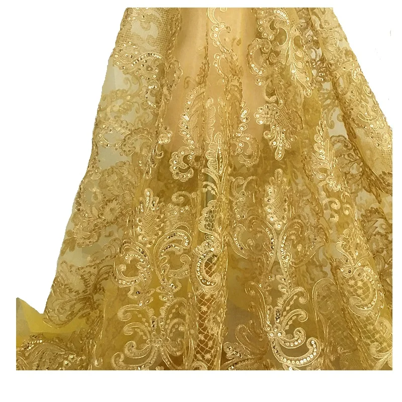 Gold Yellow European Palace High-End Fashion Sequins Embroidery Lace Accessories Wedding Dress Clothing
