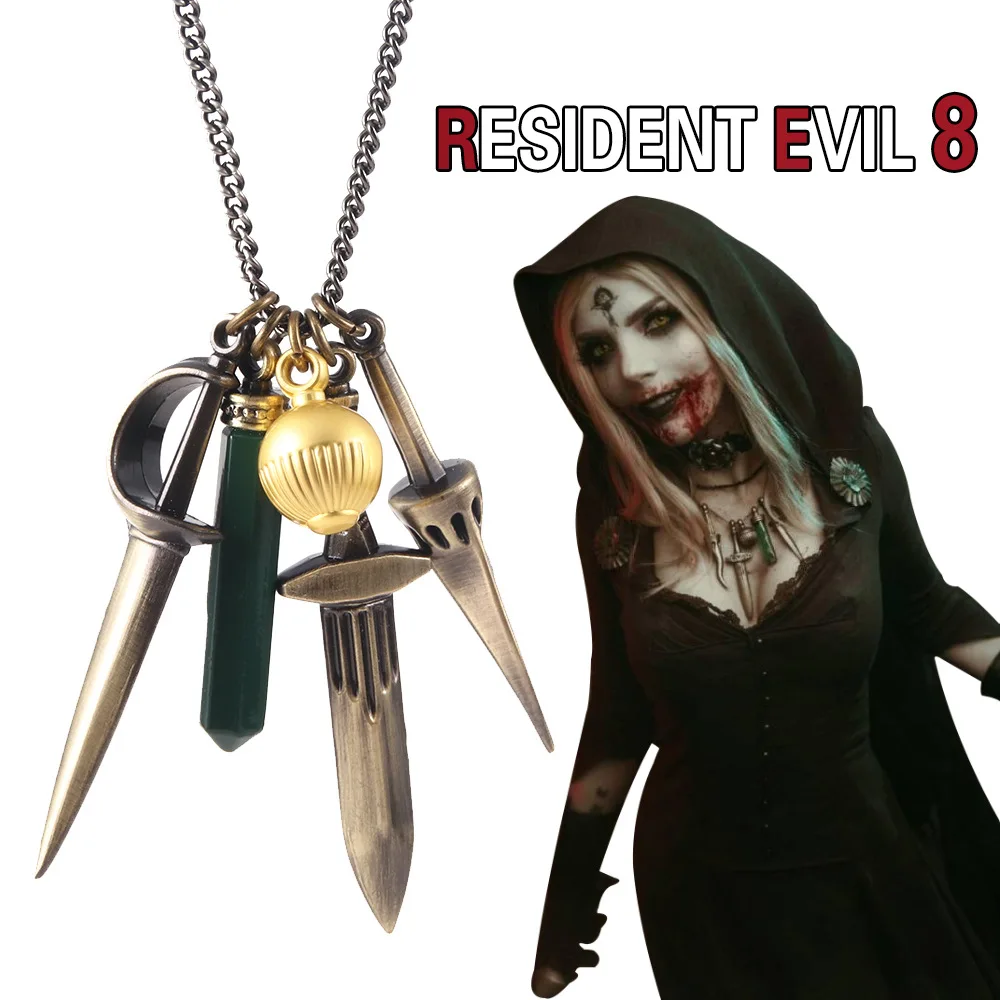 Game Village Lady Dimitrescu Daughter Bela Cosplay Necklace Cassandra Daniela Unisex Adult Vampire Pendant Choker Jewelry Gifts