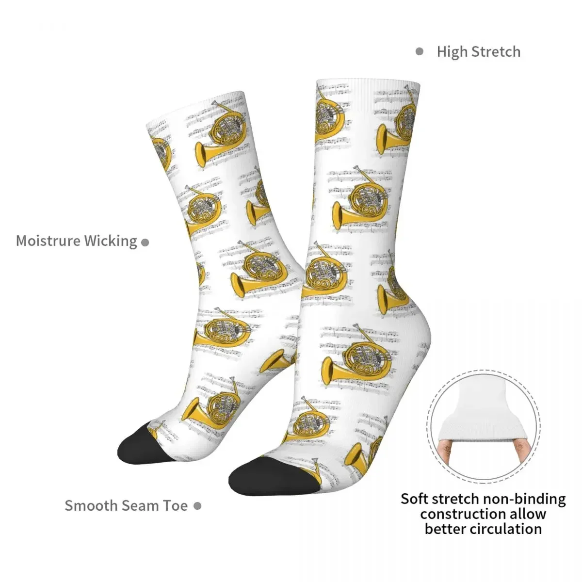 French Horn Player Socks Harajuku High Quality Stockings All Season Long Socks Accessories for Unisex Birthday Present